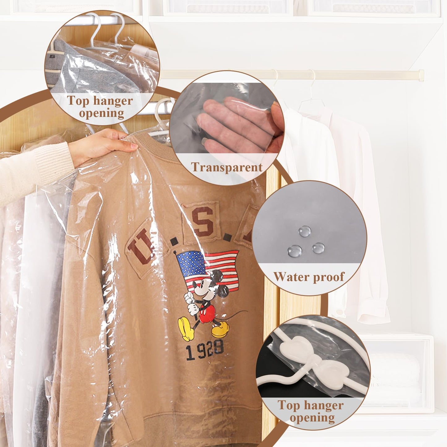 50 Pack Plastic Clothes Covers Protector Bags 23.6× 35.4 inches Clear Garment Bags Dry Cleaning Bags