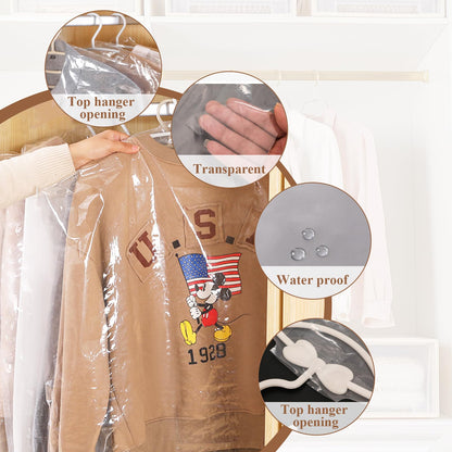 25 Pack Plastic Clothes Covers Protector Bags 59× 23.6 inches Clear Garment Bags Dry Cleaning Bags