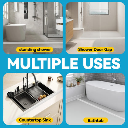 DLYYPLUS 2.5M Wet Room Floor Barrier, Self-Adhesive Collapsible Silicone Shower Threshold Water Dam