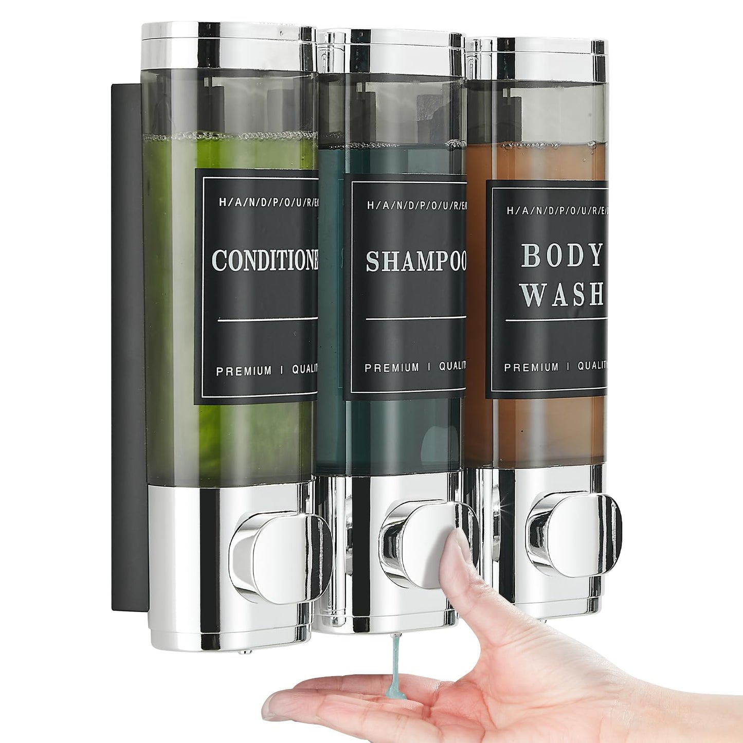 Shampoo and Conditioner Dispenser,Unisense Shower Soap Dispenser 3 Chamber No Drill Wall-Mounted Shampoo Dispenser for Shower Wall Mounted Shower