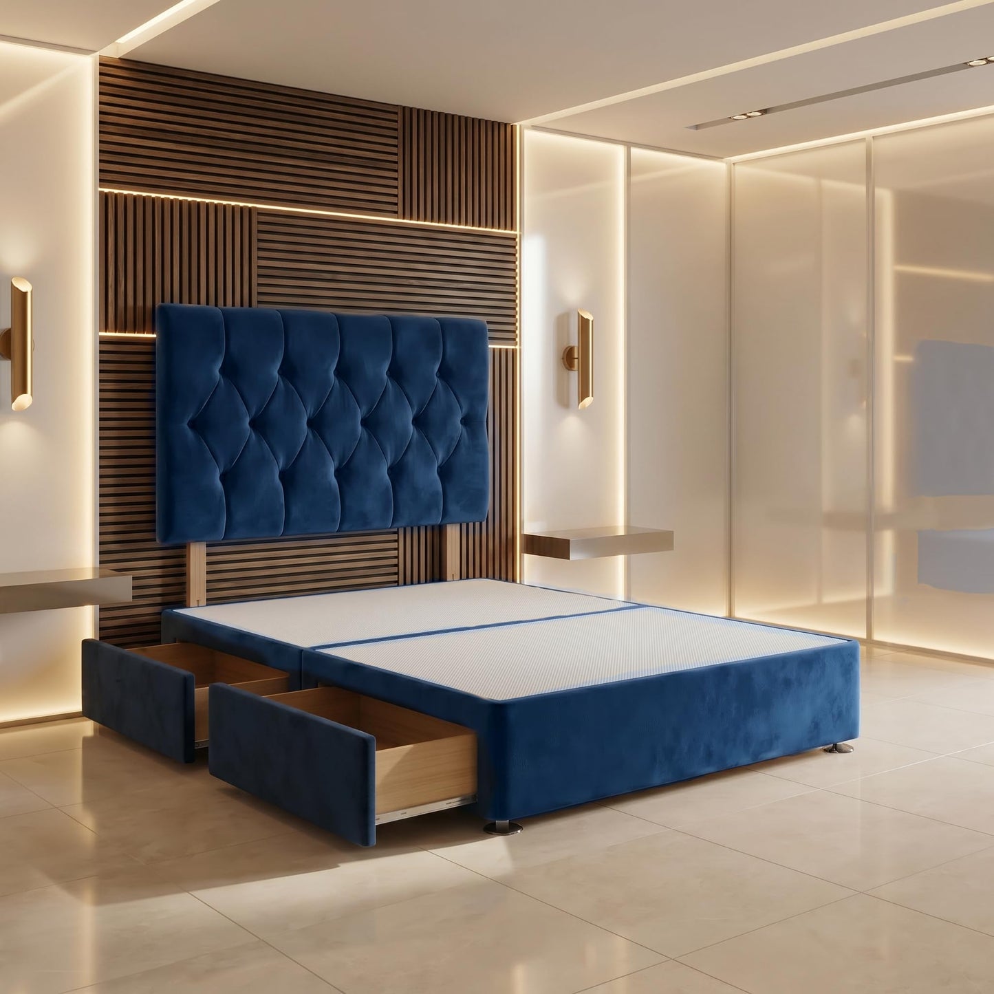 Bed Centre Ziggy Plush Single Divan Base 30" Headboard, Navy, 0 Draw