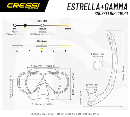 Cressi Estrella & Gamma Combo - Combo Set Mask Estrella + Snorkel Gamma for Snorkelling and Diving, Black/Black, One Size, Adult Unisex