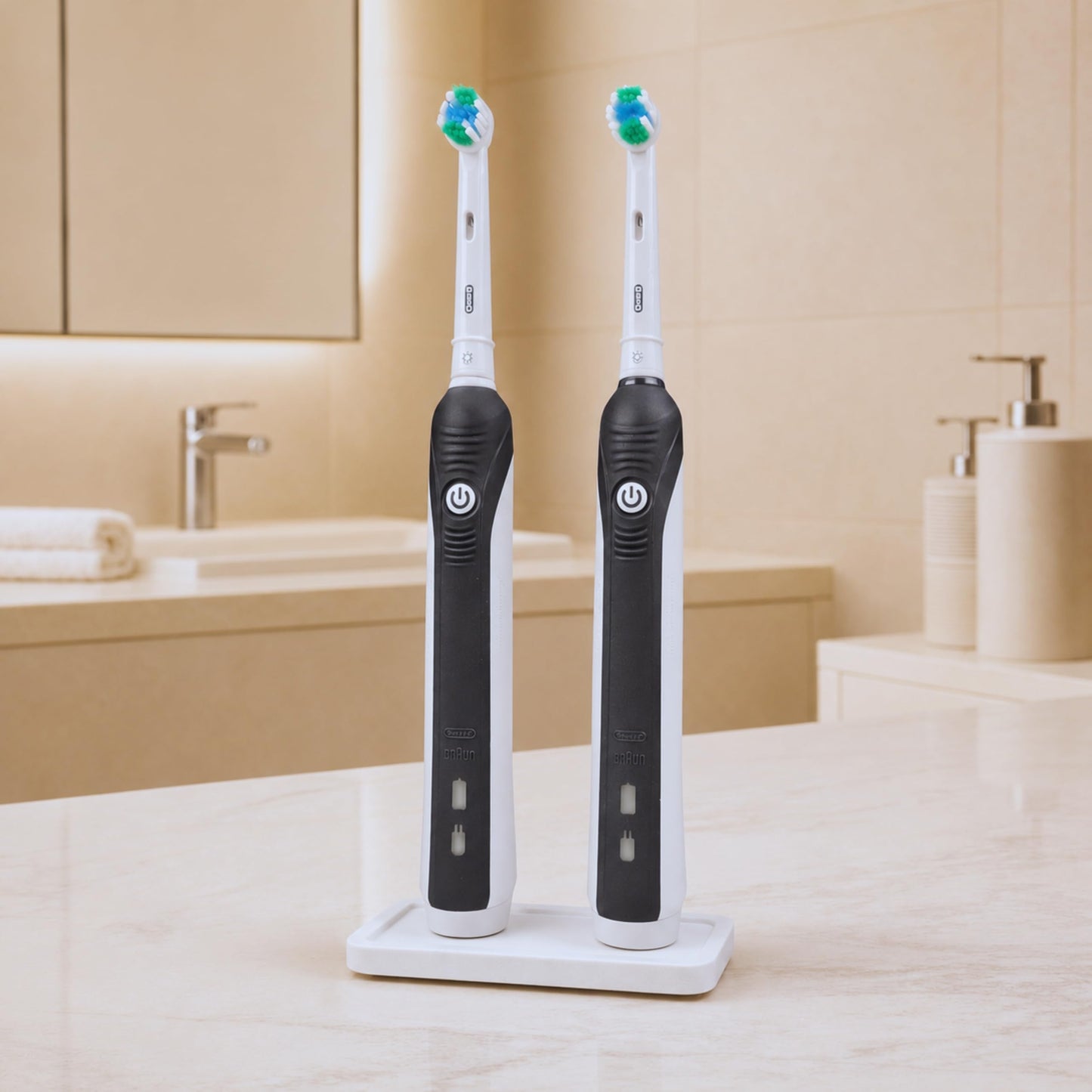 Electric Toothbrush Holder Stand Compatible with Oral-B (Matte Ivory White, Double)