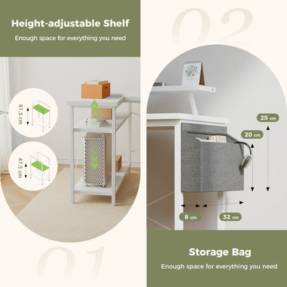 Mericonia Corner Desk, w. Monitorstand & Built-in Socket, 140x70cm, White