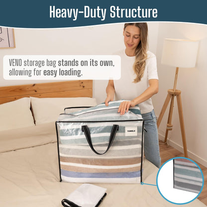 VENO 4 Pack 84L Large Storage Bags, Duvet Storage Bag King Size for Moving, Underbed Storage Bags for Bedding, Laundry Packing Boxes Clothes, Duvets
