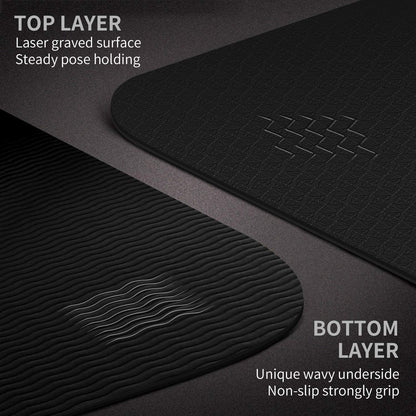 CAMBIVO Large Yoga Mat (213 x 81 x 0.6cm), Extra Long Wide Non Slip TPE Gym Mats with Carrying Strap for Exercise, Fitness, Workout, Pilates (Black)