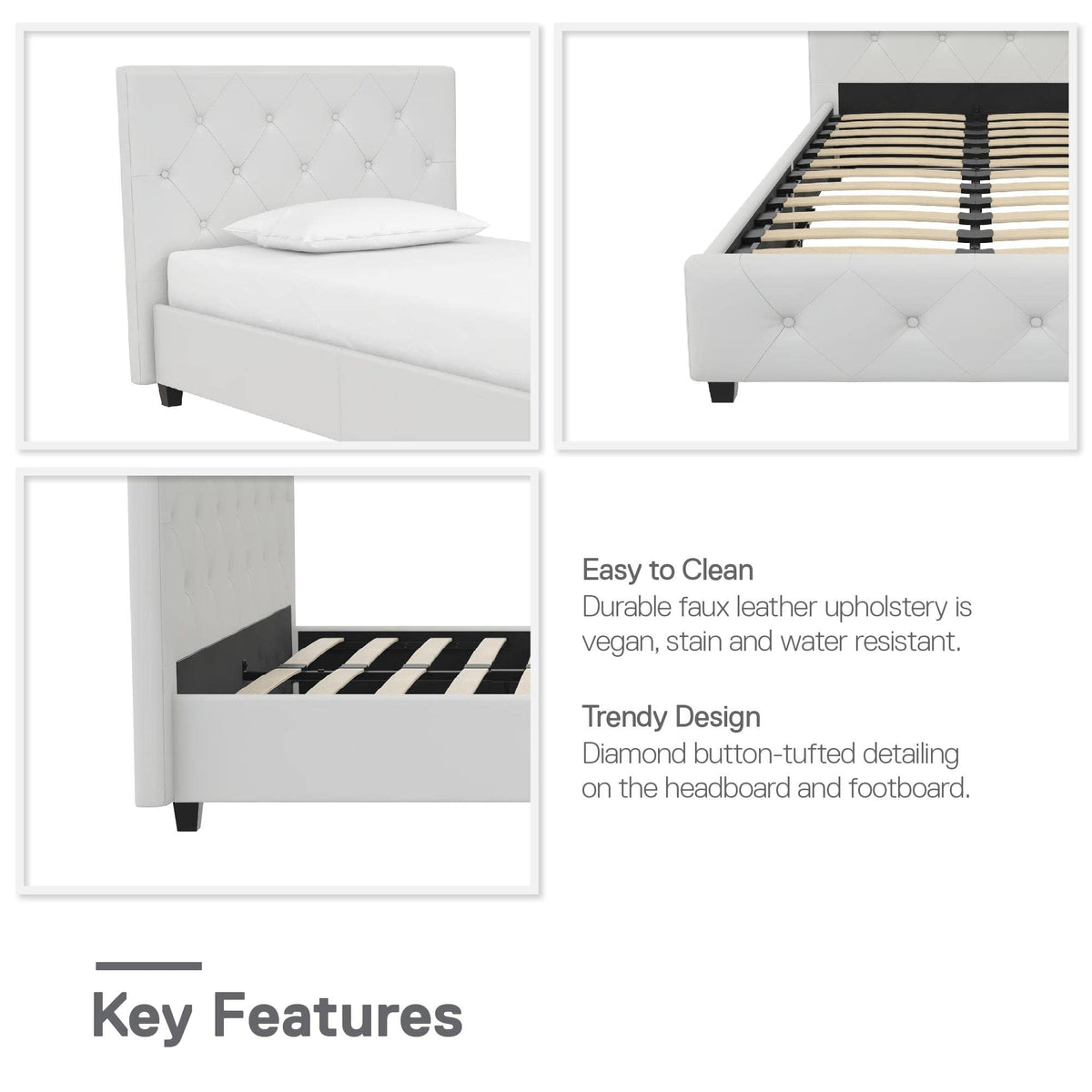 DHP Dakota Upholstered Platform Bed White Single