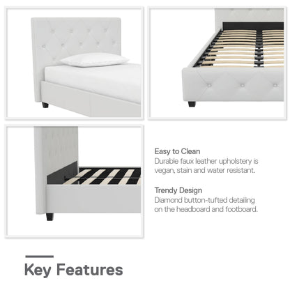 DHP Dakota Upholstered Platform Bed White Single