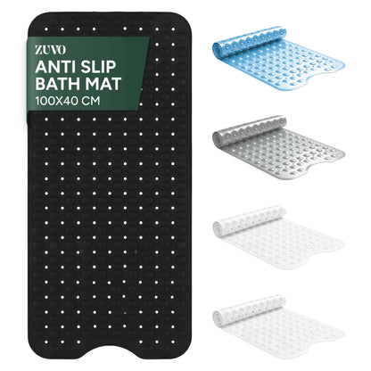 Zuvo Extra Long Bath Mat Non Slip Anti Mould, 100 x 40 cm, Black