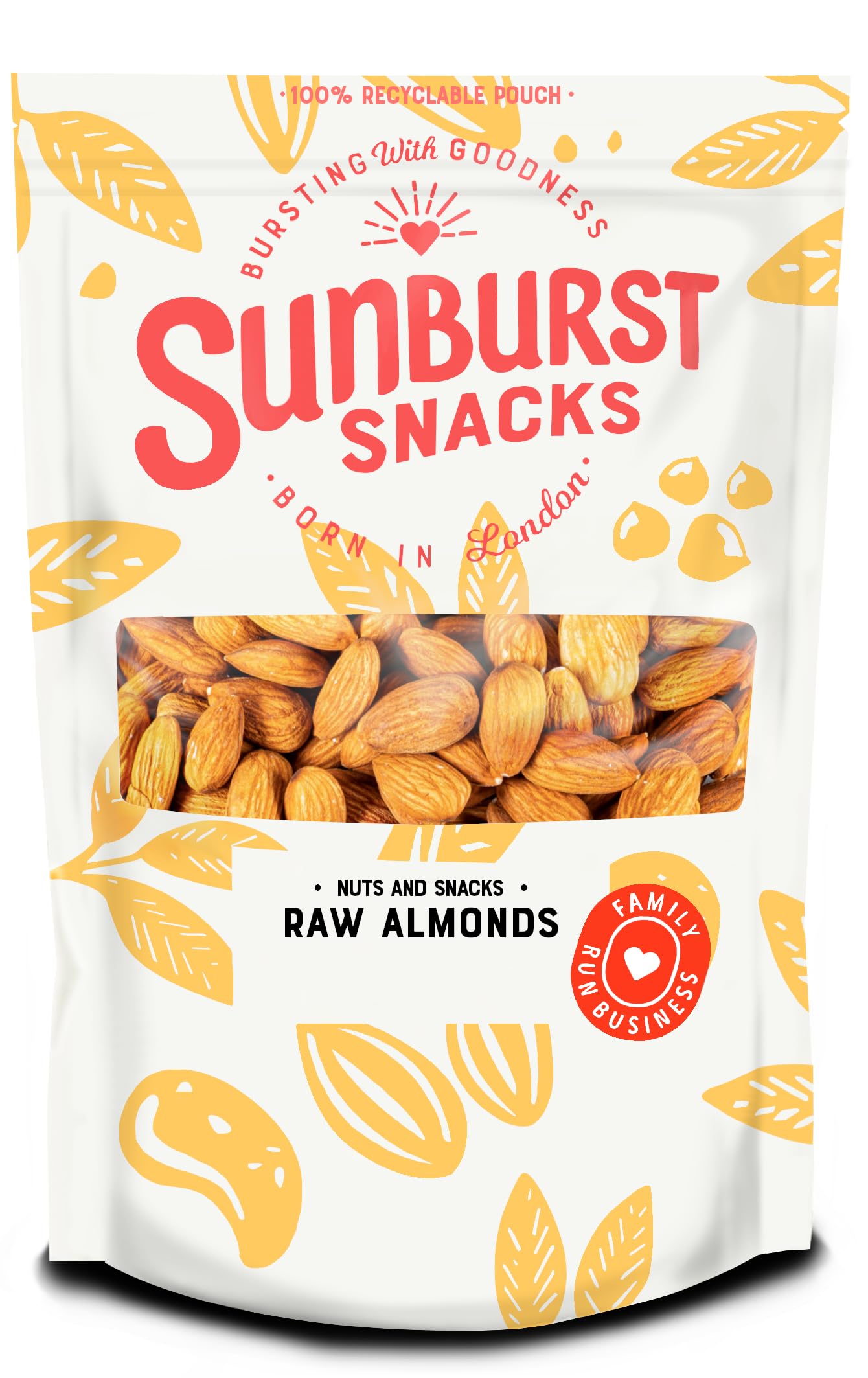 Sunburst Snacks Raw Almonds Californian, Premium Nonpareil Extra Grade, Whole Nuts Natural Snack Re-Sealable, Recyclable Pouch, 1KG