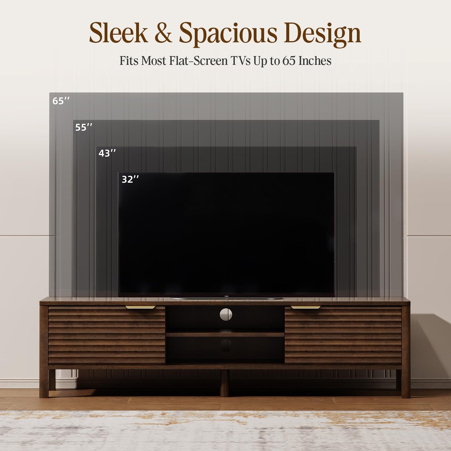 IKALIFE Wooden TV Stand Cabinet - 150cm Long TV Unit With Storage, Walnut