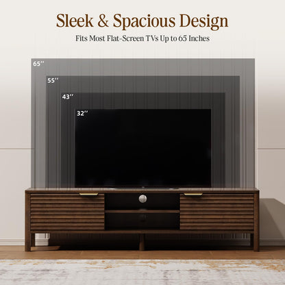 IKALIFE Wooden TV Stand Cabinet - 150cm Long TV Unit With Storage, Walnut