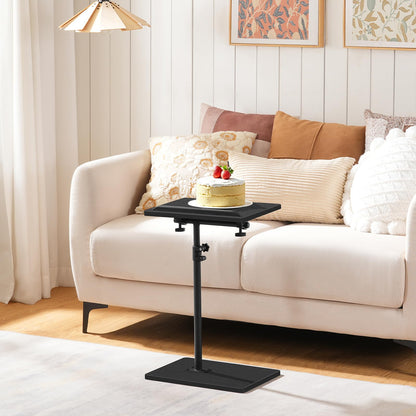 MAHANCRIS 360° Rotating End Table, Height-Adjustable Side Table, C-Shaped Side Furniture, Bedside Table, Snack Holder with Phone and Tablet Slot