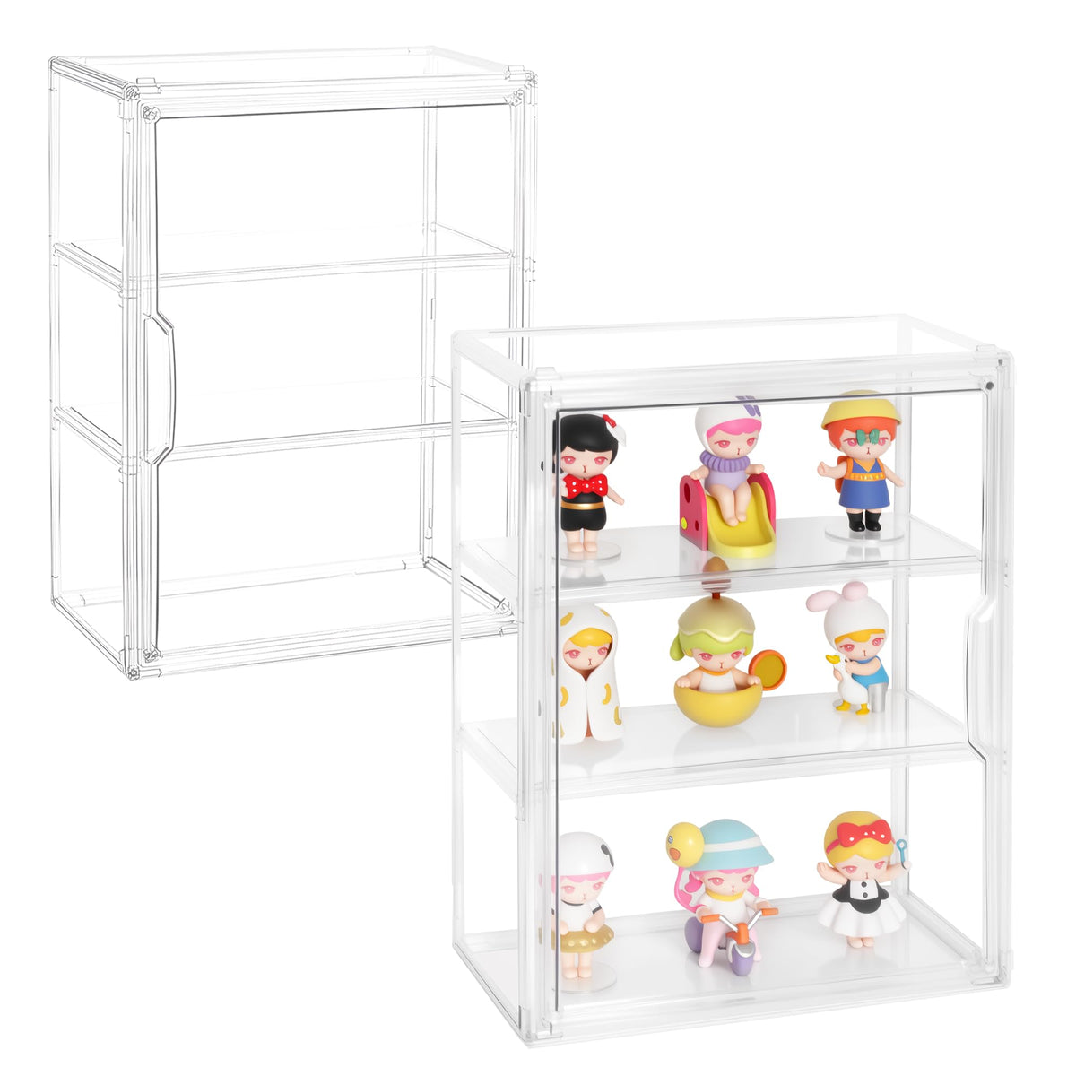 Umisu 3 Tiers Acrylic Display Case with Magnetic Door, Clear Dustproof Storage Box for Collectibles, Blind Box, Model, Figurines