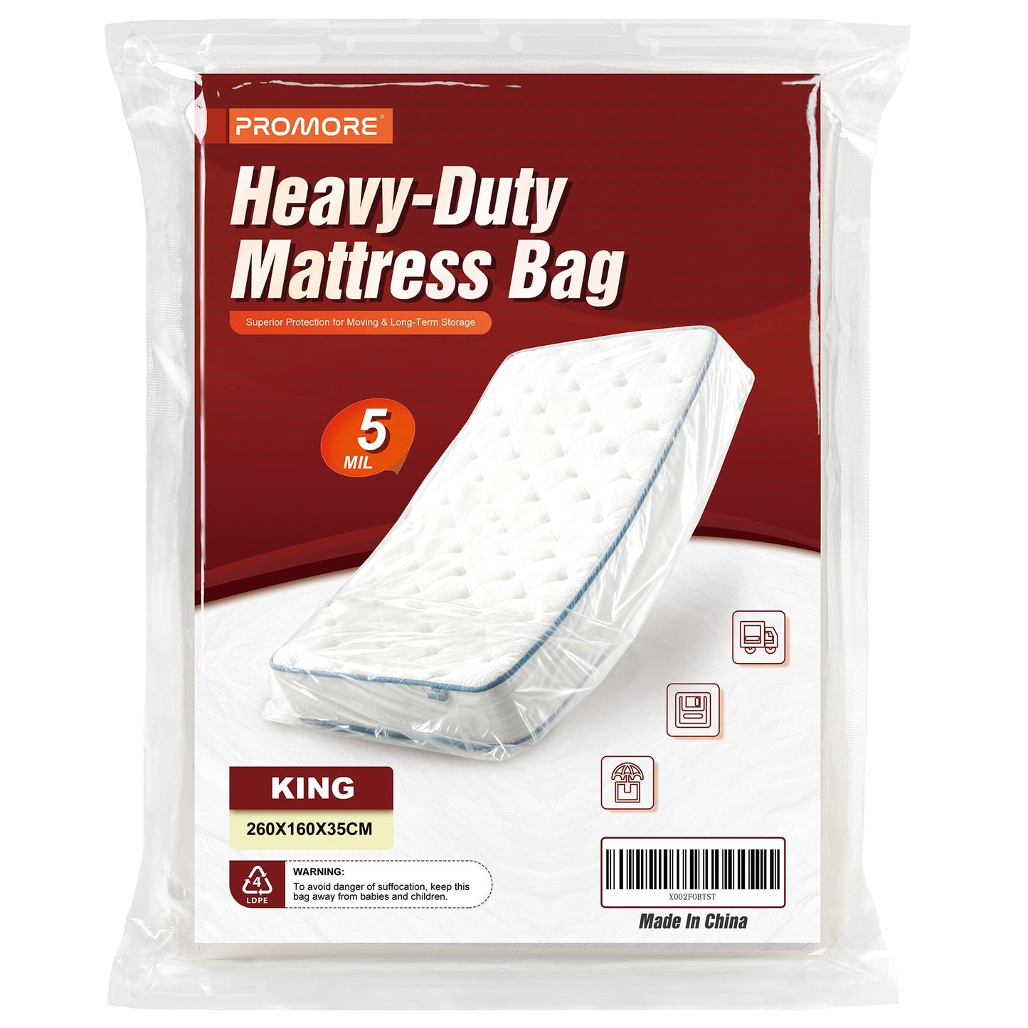 King Mattress Cover for Moving Heavy Duty Mattress Bags for Storage 5Mil