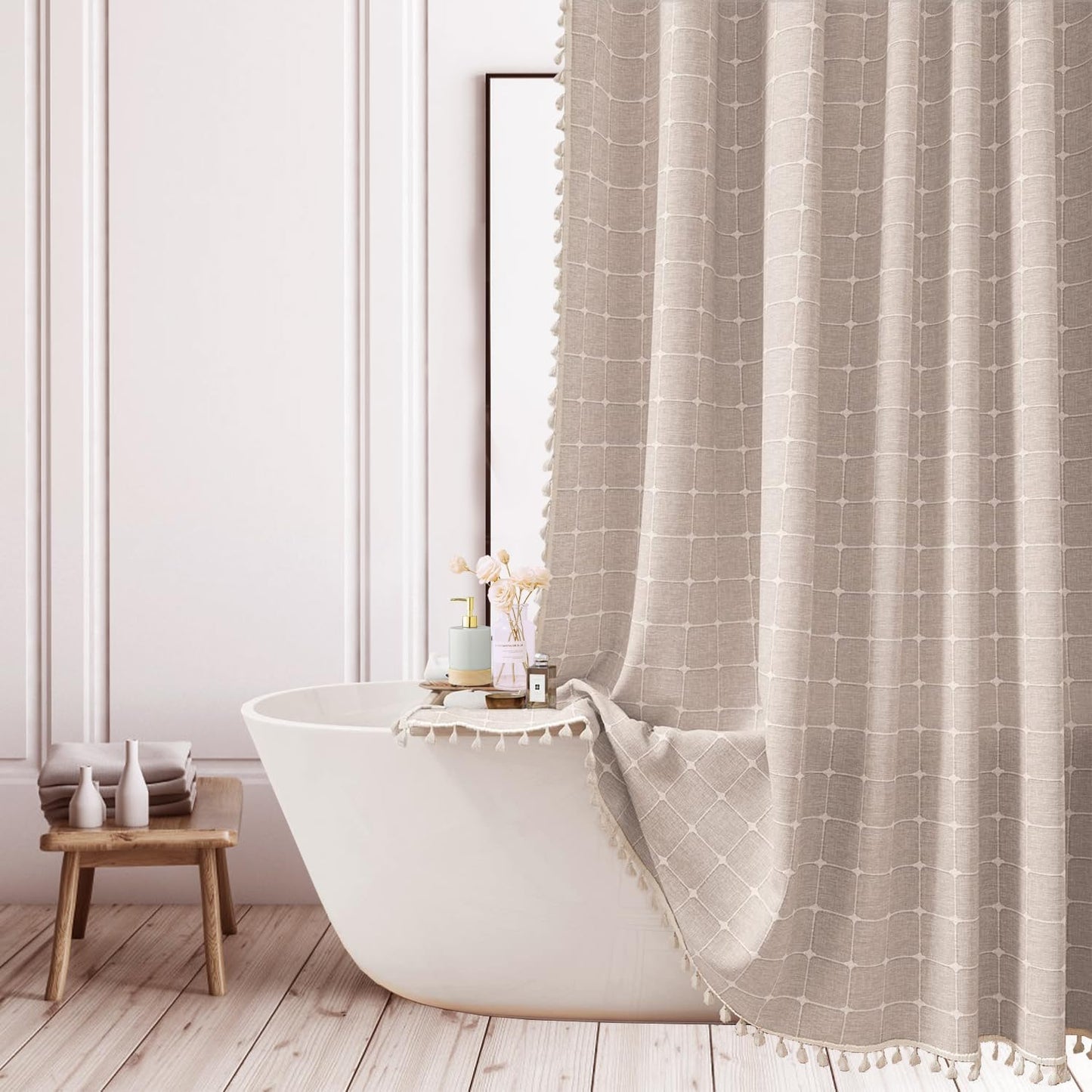 ggaimwf Farmhouse Brown Shower Curtain Modern Bohemian Extra Long Shower Curtains for Bathroom Linen Fabric Wrinkle Free Thick Bathroom Curtain Set
