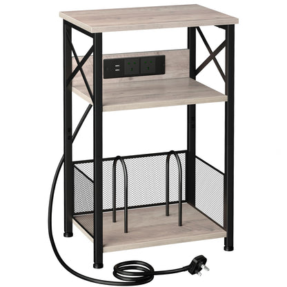 AMHANCIBLE Record Player Stand with Charging Station, Vinyl Record Storage