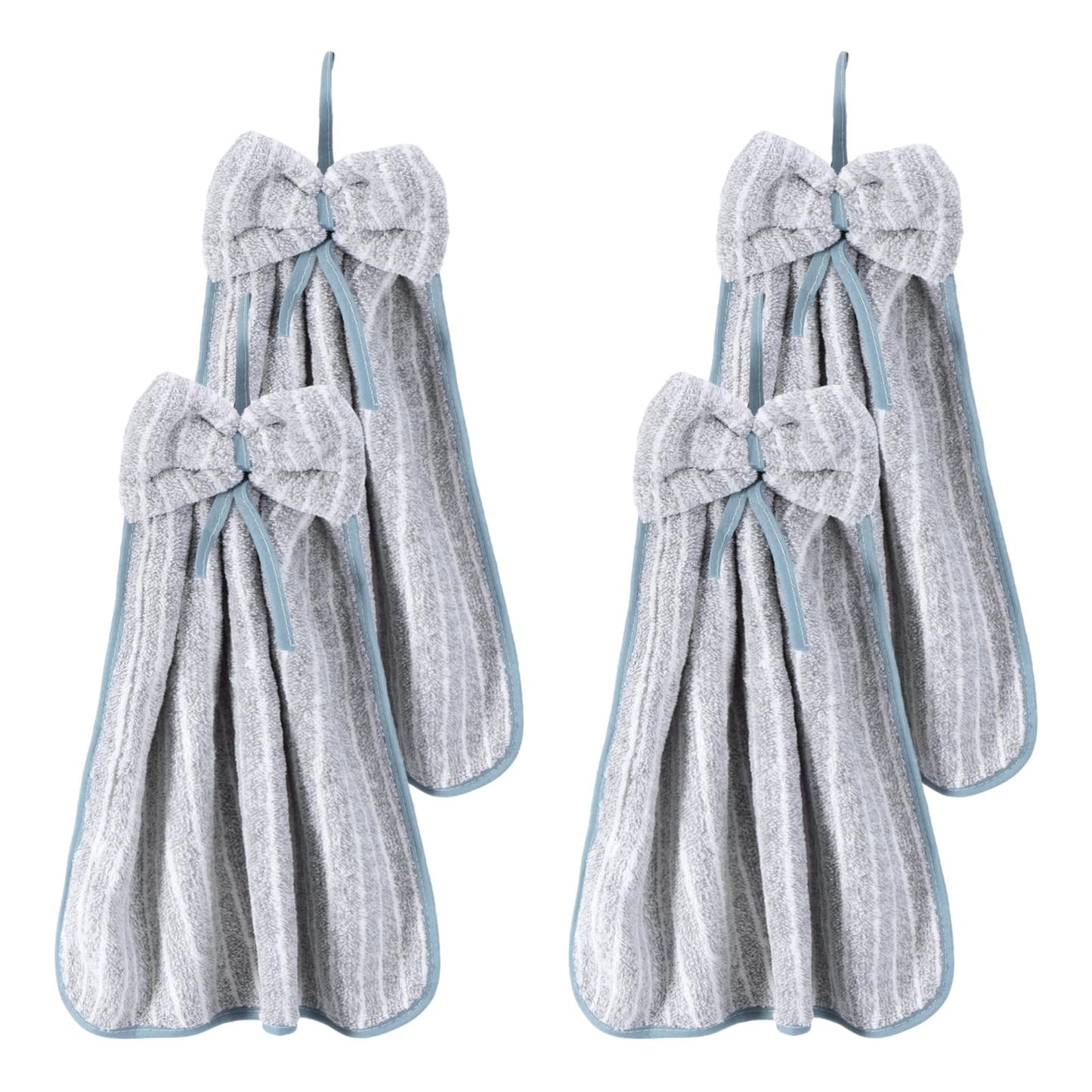 sourcing map 4Pcs Bow Hand Towels with Hanging Loop, 14.2" x 11.8" Soft Coral Fleece Microfiber Bowknot Hanging Hand Dry Towels Quick Dry and