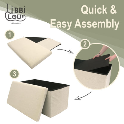 Libbi Lou White Teddy Boucle Foldable Footstool/Ottoman Storage Box | 76 x 38 x 38 cm |Ottoman for Home, Office or Bedroom | Store up to 40kg