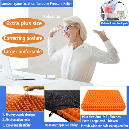 Plus Size Gel Seat Cushion, 50×50×4cm, Large and Thick Supportive Seat Cushion for Pressure Relief for Buttock, Sciatica, Tailbone Pain