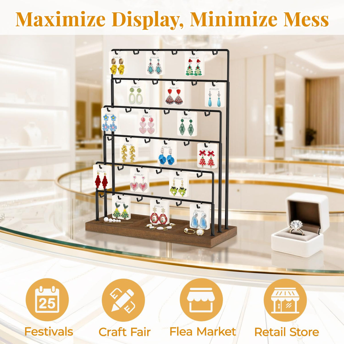 EsLuker.ly Earring Card Display Stand for Vendors Events Selling, 36 Hooks