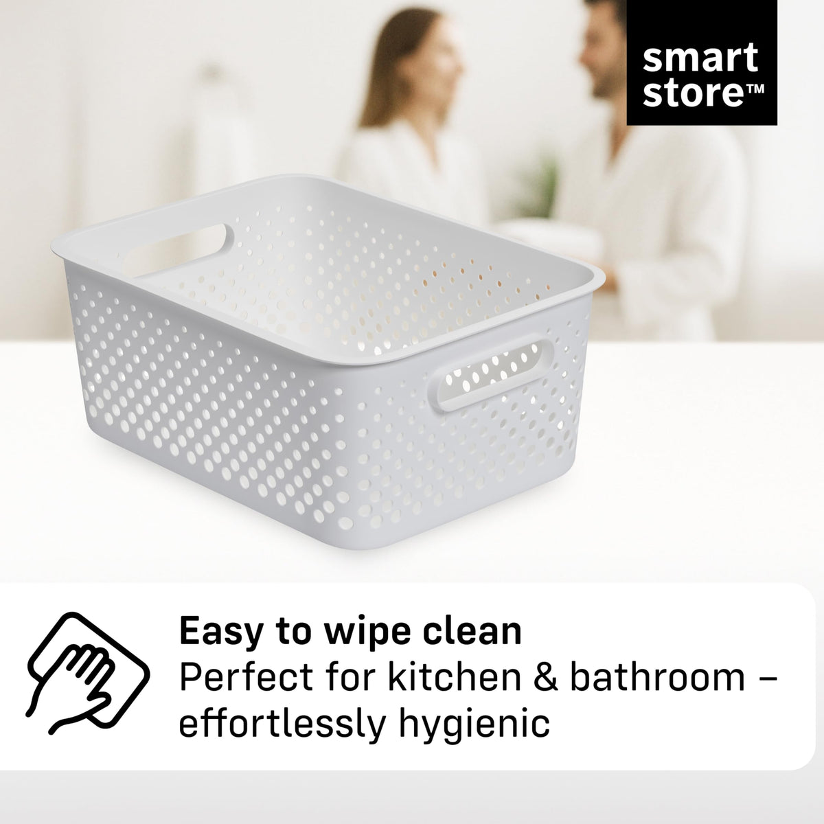 SmartStore Storage Basket with Handles in White 11.4L (36.5x27x15cm) | Plastic Storage Bin from Recycled Plastic