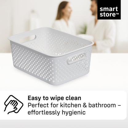 SmartStore Storage Basket with Handles in White 11.4L (36.5x27x15cm) | Plastic Storage Bin from Recycled Plastic