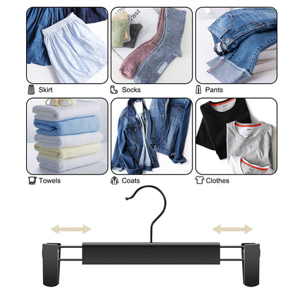 GUANJUNE Clothes Pants Hangers, Space-Saving Skirt Holders with 360 ° Swivel Hooks, Adjustable Clips, Trouser Hangers, Coat Garment Jeans Hangers