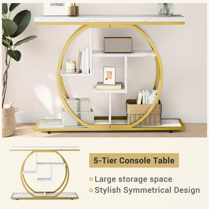 Pampaic Console Table, Hallway Table with 5-Tier Storage Shelves,105 x 30 x 80 cm, Entryway Table with Adjustable Foot Pads