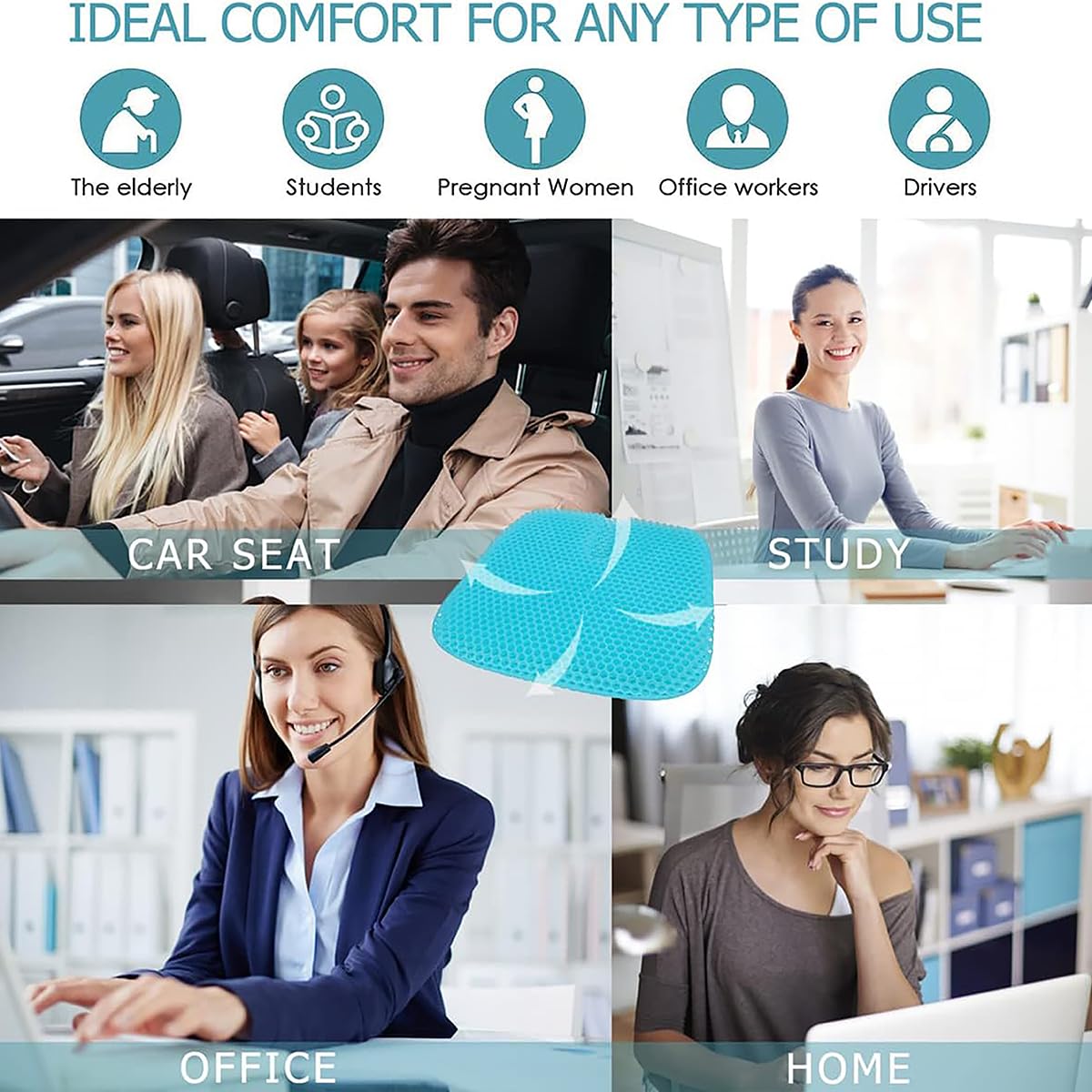 masteymoh Gel Seat Cushion for Long Sitting, Gel Cushions for Pressure Sores Relief