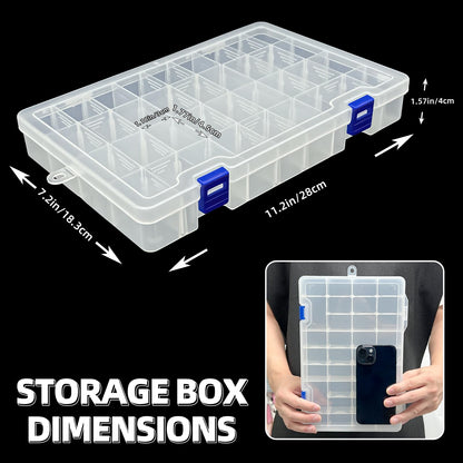 Qualsen Storage Boxes with Lids, Plastic Clear, 34 Compartments, White 2PCS