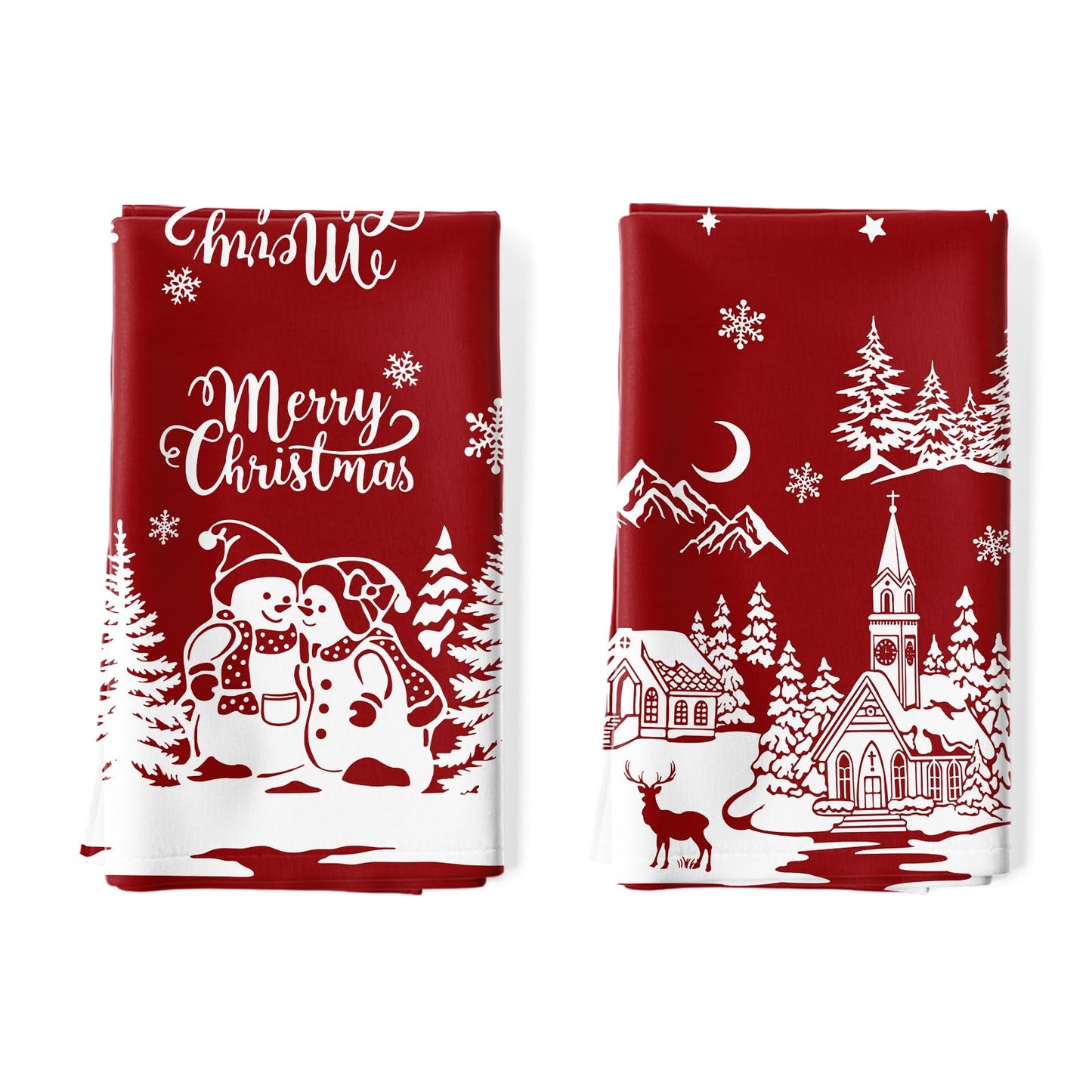 Arquiel 2 Pcs Snowman Christmas Kitchen Towel 100% Cotton Winter Absorbent Dish Towel 70 x 48 cm Housewarming Red Farmhouse Decorative Hand Towel for