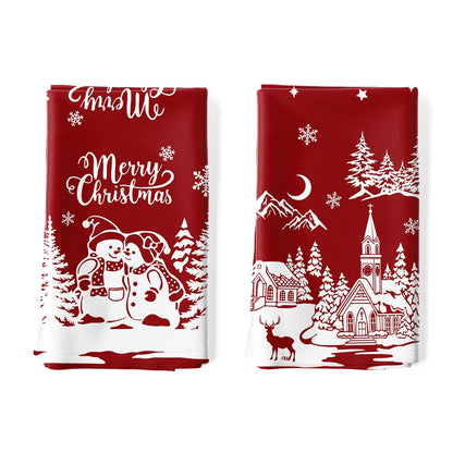 Arquiel 2 Pcs Snowman Christmas Kitchen Towel 100% Cotton Winter Absorbent Dish Towel 70 x 48 cm Housewarming Red Farmhouse Decorative Hand Towel for