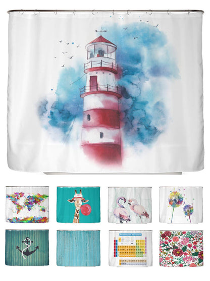 arteneur - Lighthouse - Anti-Mould Shower Curtain 240 x 200 cm - Recycled with Oeko-Tex Standard 100 - Weighted Hem, Opaque, Waterproof, Washable