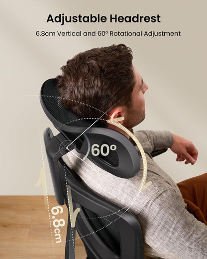ProtoArc EC100 Ergonomic Office Chair with 10cm Spring Cushion, Black