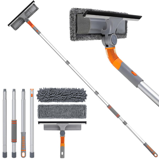 WenYa 165cm Window Squeegee Cleaner Tool Kit, 2 in 1 Window Washing Squeegee with Long Handle, Telescopic Pole Cleaning Equipment for Car Indoor