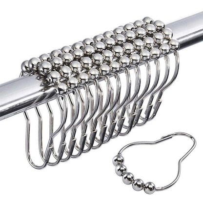 12 PCS Shower Curtain Hooks, Silver Stainless Steel Shower Curtains Rings with Roller Balls, Rust-Resistant, Heavy-Duty Closure