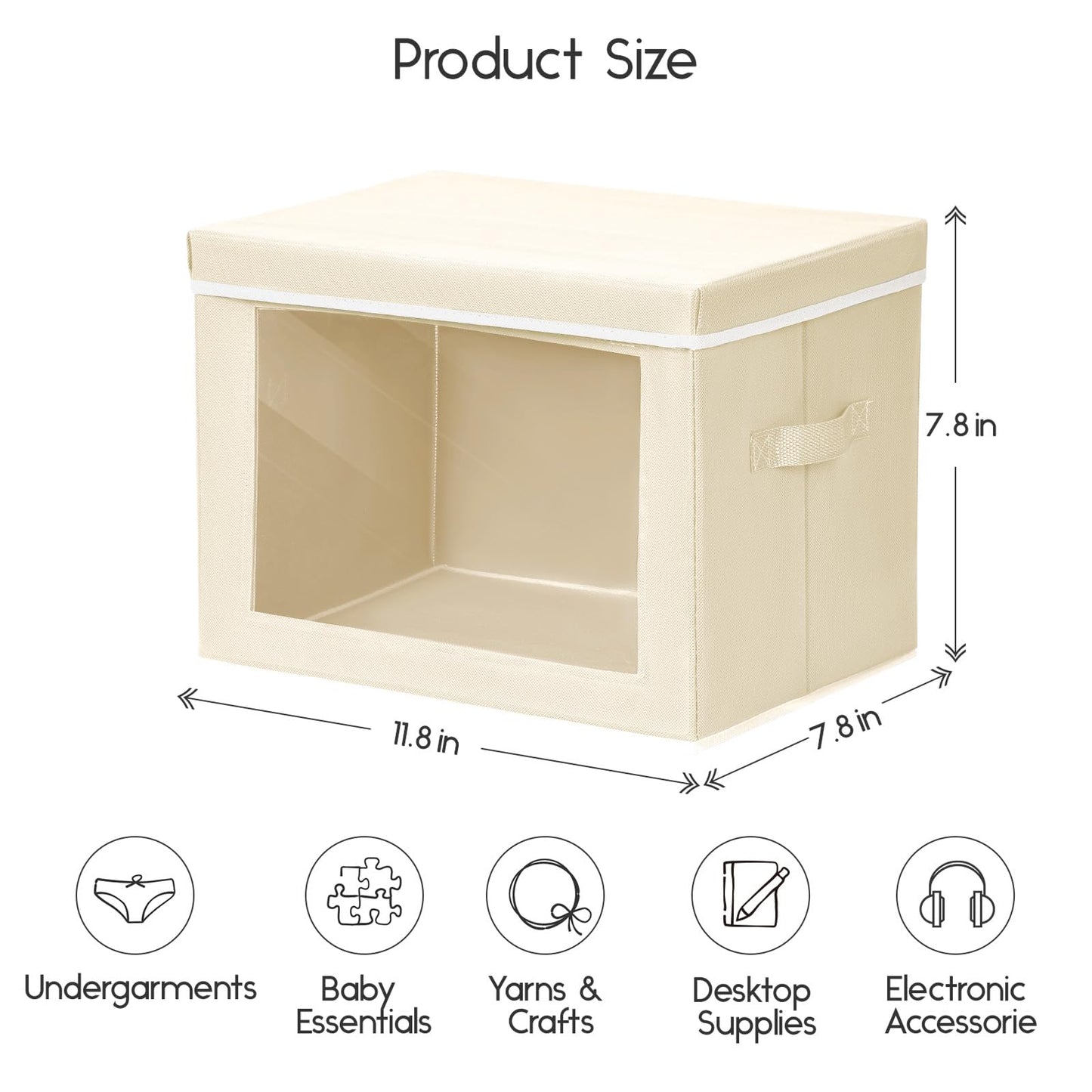 Homsorout Fabric Storage Boxes with Lids & Clear PVC Window Beige 4 Pack
