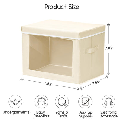 Homsorout Fabric Storage Boxes with Lids & Clear PVC Window Beige 4 Pack