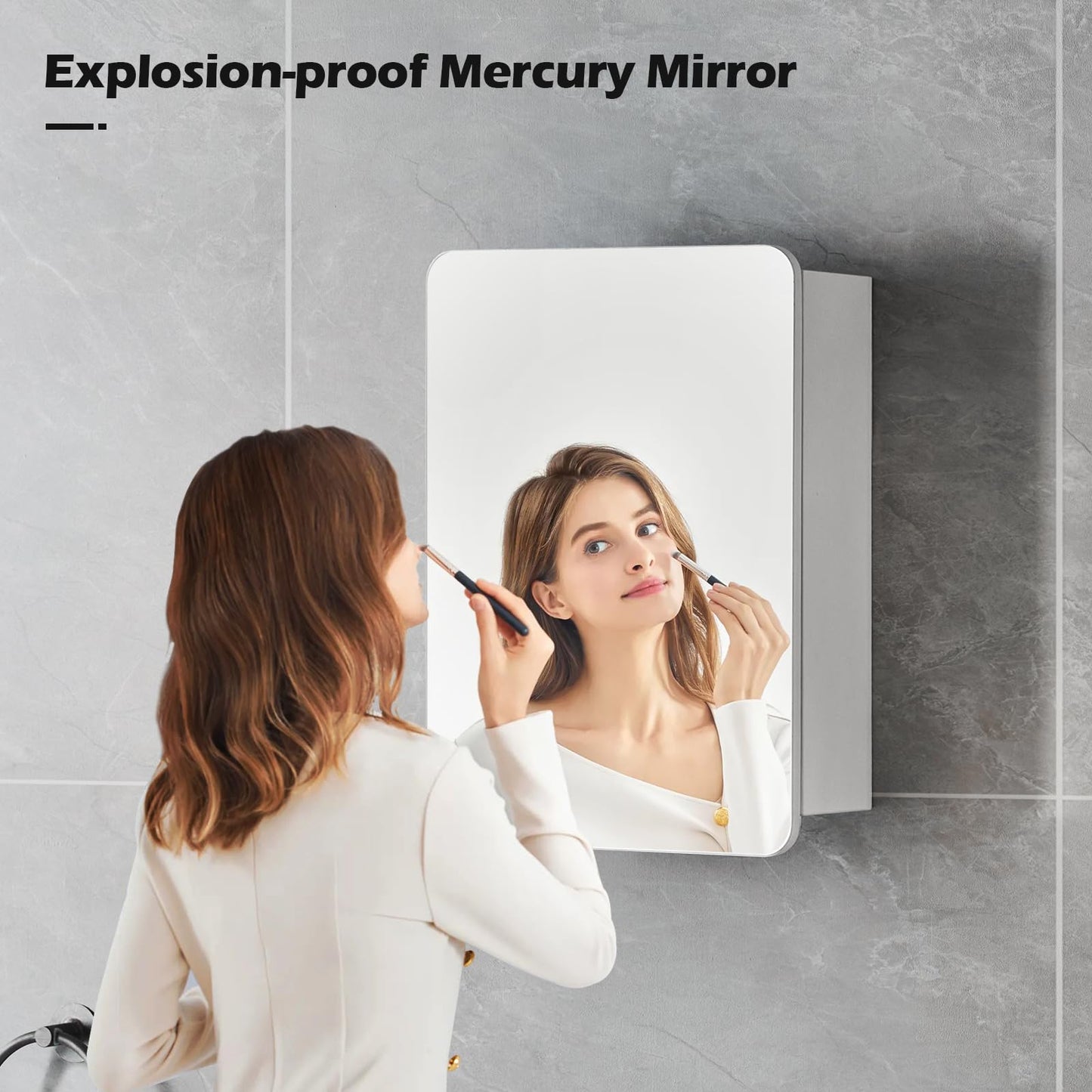 TUKAILAi 40x50cm Single Door Bathroom Mirror Cabinet with Magnifying Mirror