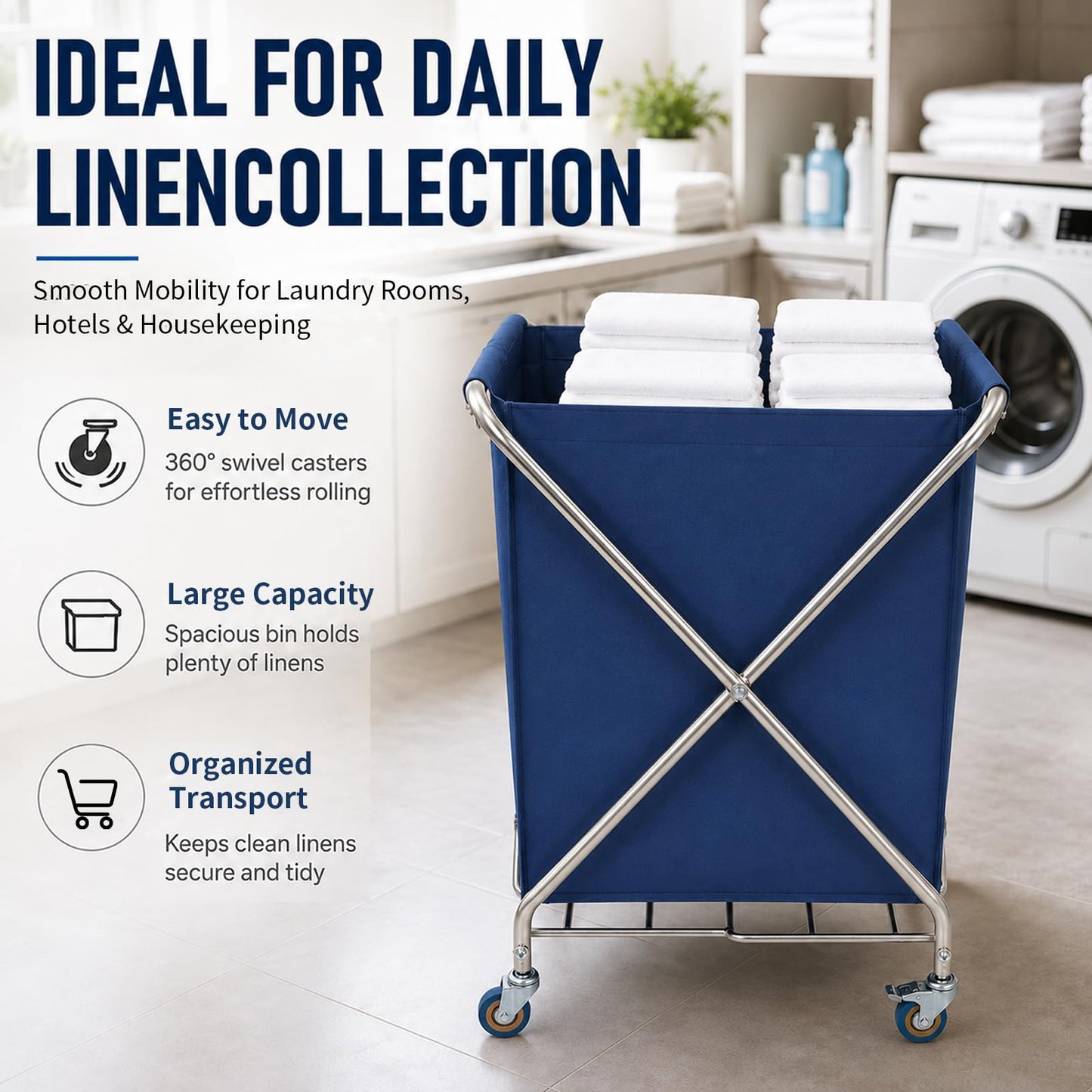 WUDLEP Laundry Hamper with Wheels, Folding Linen Collection Cart