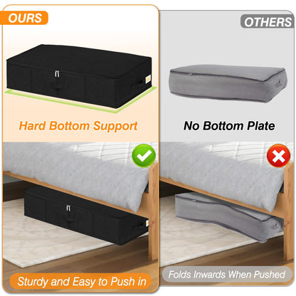 50L 17cm Tall Under Bed Storage Boxes with Zipped Lids, 2 Pack, Black