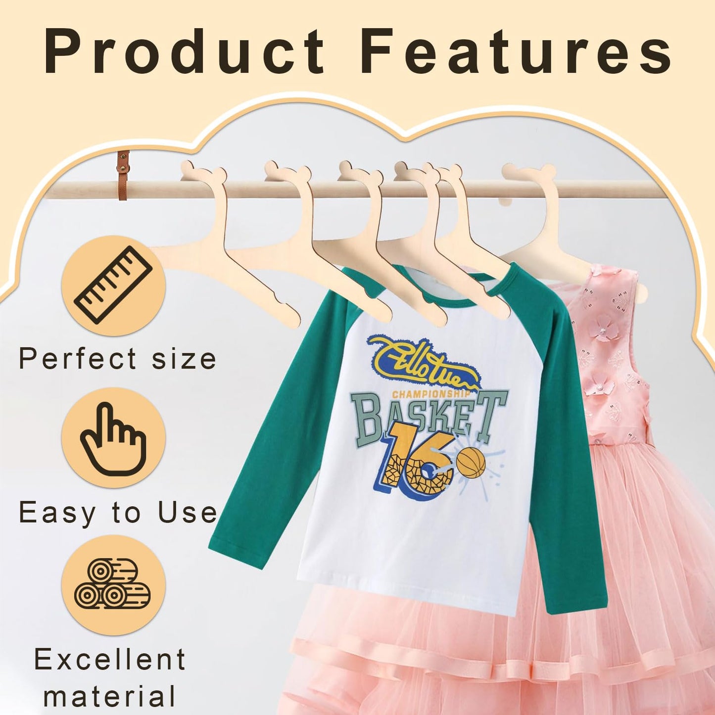 10 Pcs Baby Hangers, Wooden Baby Coat Hangers with Cute Bear Ears, Cute Toddler Infant Children Kids Clothes Hanger