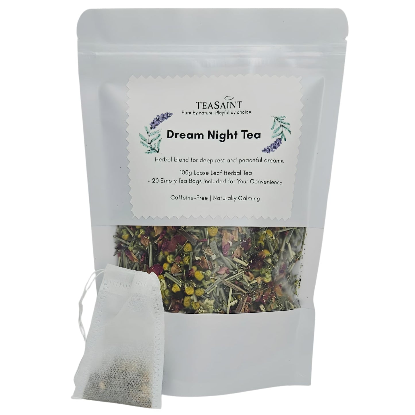 TeaSaint Dream Night Tea ? Calming Bedtime Herbal Sleep Blend | Chamomile, Lavender, Lemongrass & Rooibos | Caffeine-Free Evening Relaxation Tea |