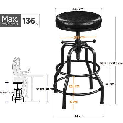 Yaheetech Rustic Round Adjustable Industrial Bar Stools, 1PCS Black