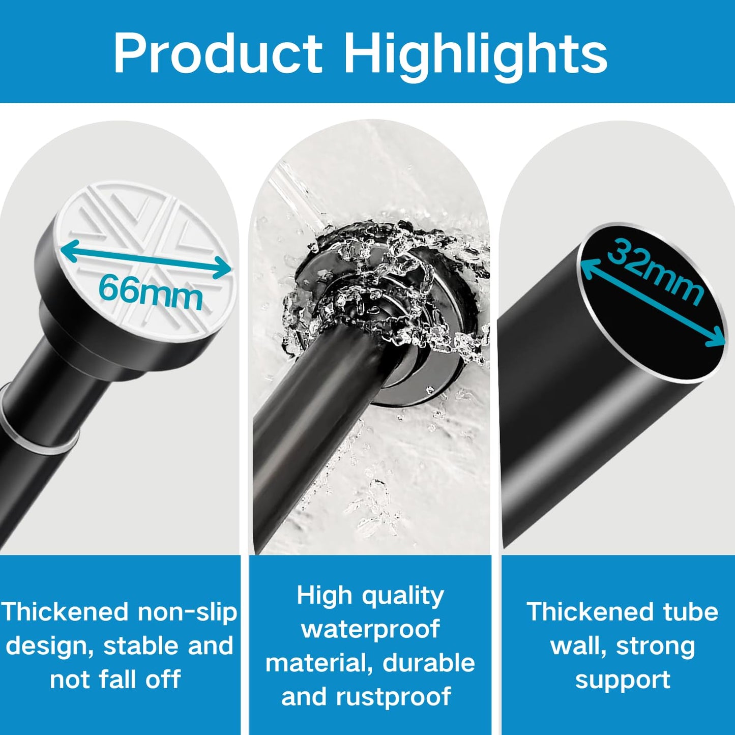 Shower Curtain Pole Extendable Tension Rod No Drill Curtain Pole Shower Curtain Rail Extendable Pole for Bathroom, Window, Door, Closet