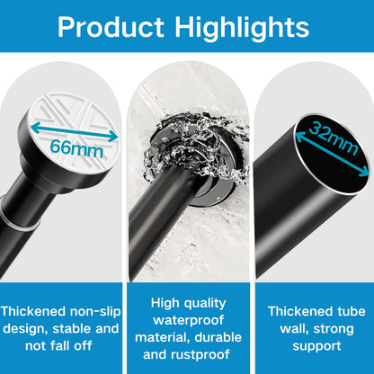 Shower Curtain Pole Extendable Tension Rod No Drill Curtain Pole Shower Curtain Rail Extendable Pole for Bathroom, Window, Door, Closet