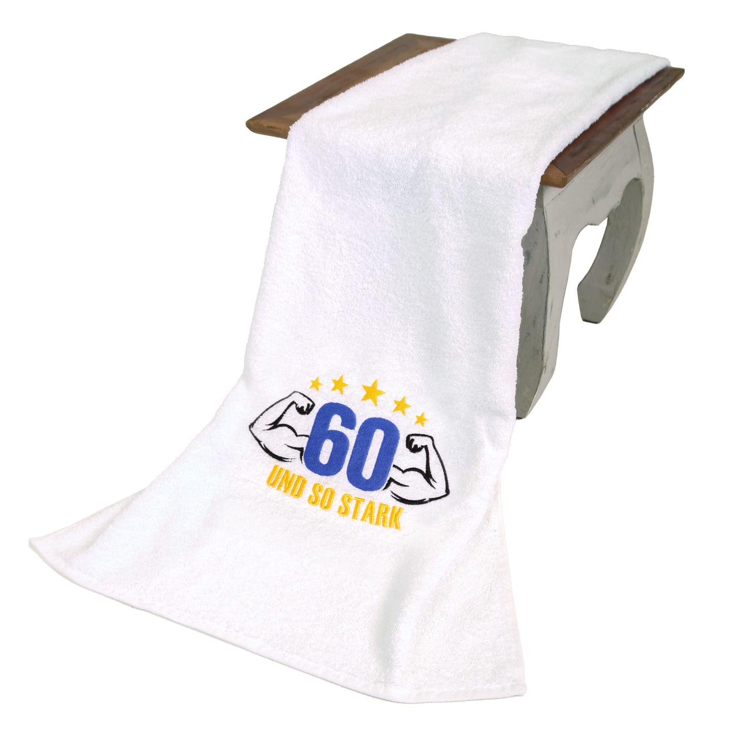 Abc Casa 60th birthday gift towel with embroidered muscles for men - a useful gift for 60 years - a wonderful gift idea for 60th