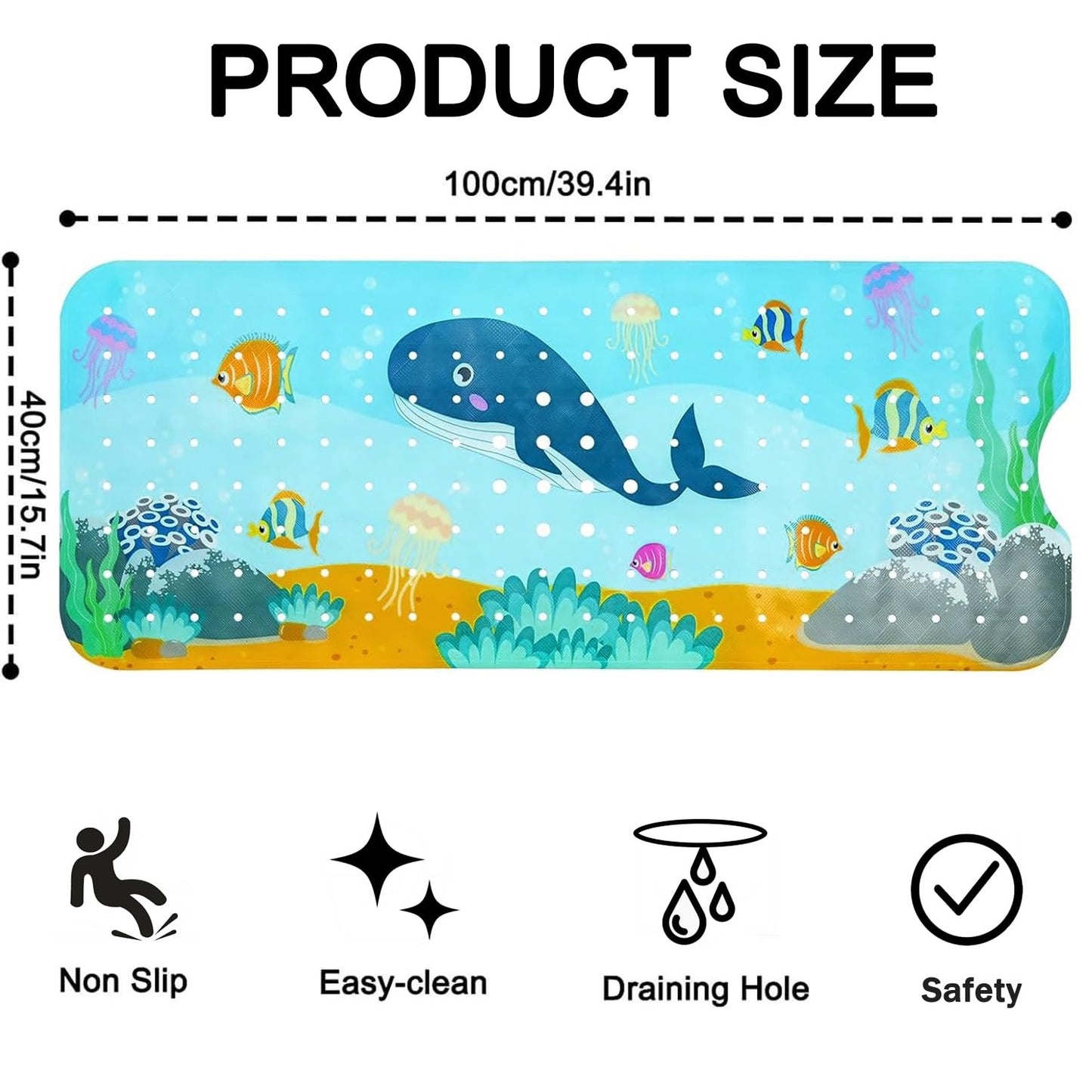 100x40cm Bath Mat Cartoon Tub Mat Non-Slip Shower Bathtub Mat Extra Long