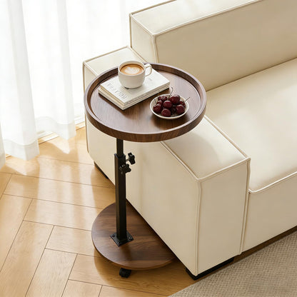 YYW C Shaped End Table Adjustable Height, Couch Tables That Slide Under for Small Spaces, 360°Swivel TV Tray Table